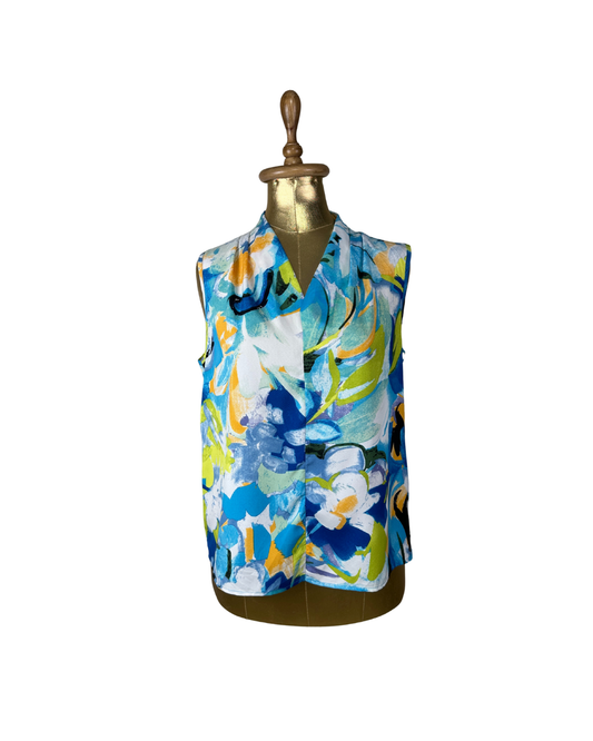 Emery Rose Abstract Floral Sleeveless Blouse - Medium - Funkify