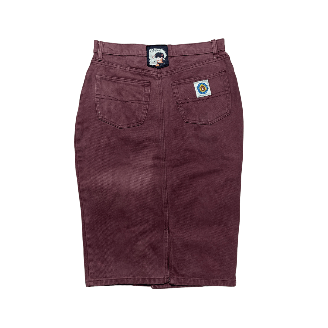 Eva Fashion Maroon Denim Skirt - Funkify