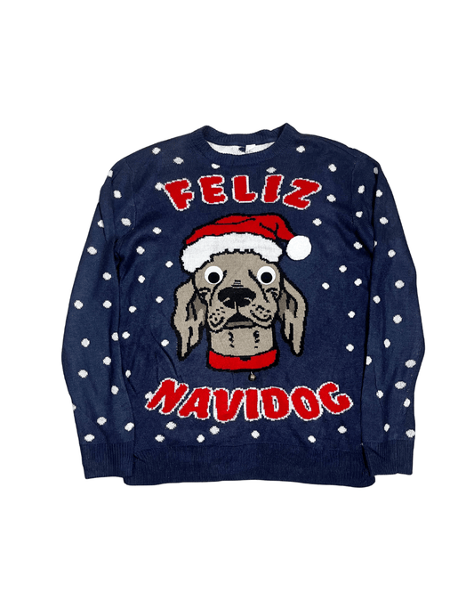 Feliz Navidog Christmas Sweater with a Jingle Bell - Funkify