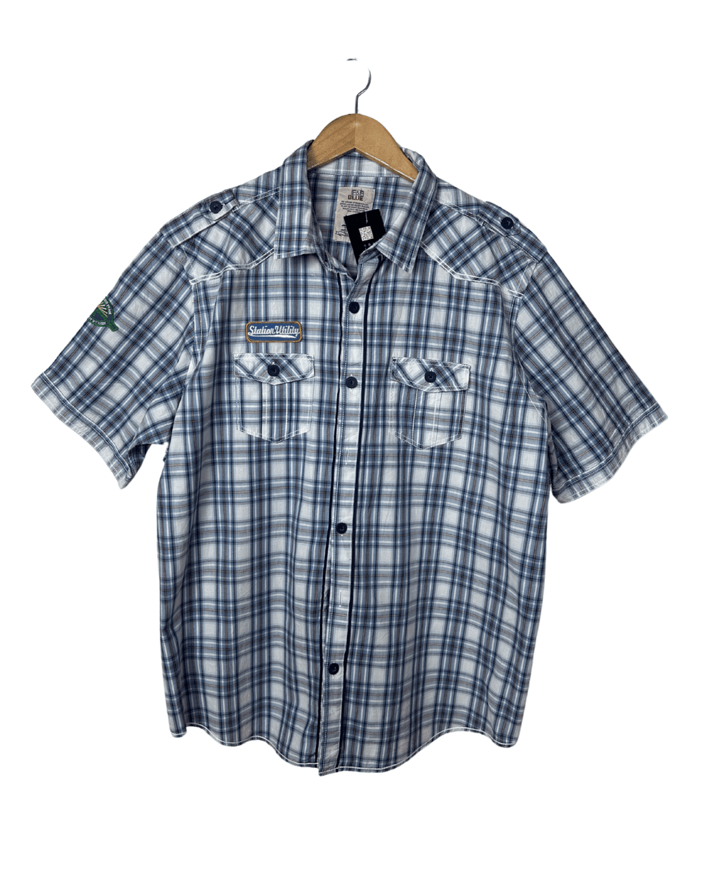 F&F Blue Plaid Short Sleeve Shirt – 2XL - Funkify