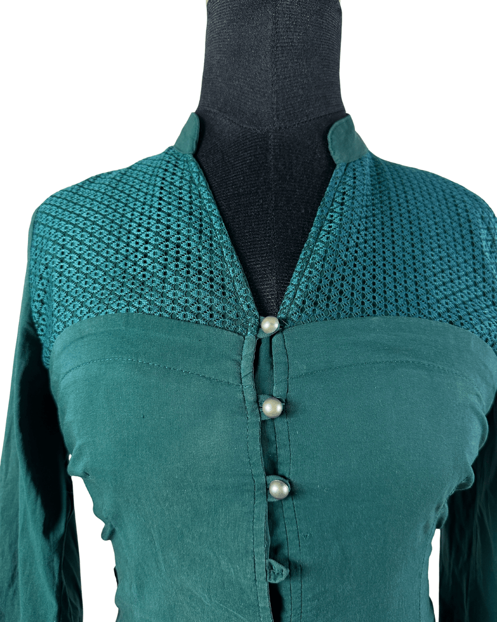 Fitted Stretch Shirt With Lace Yoke And Pearl Buttons - Funkify