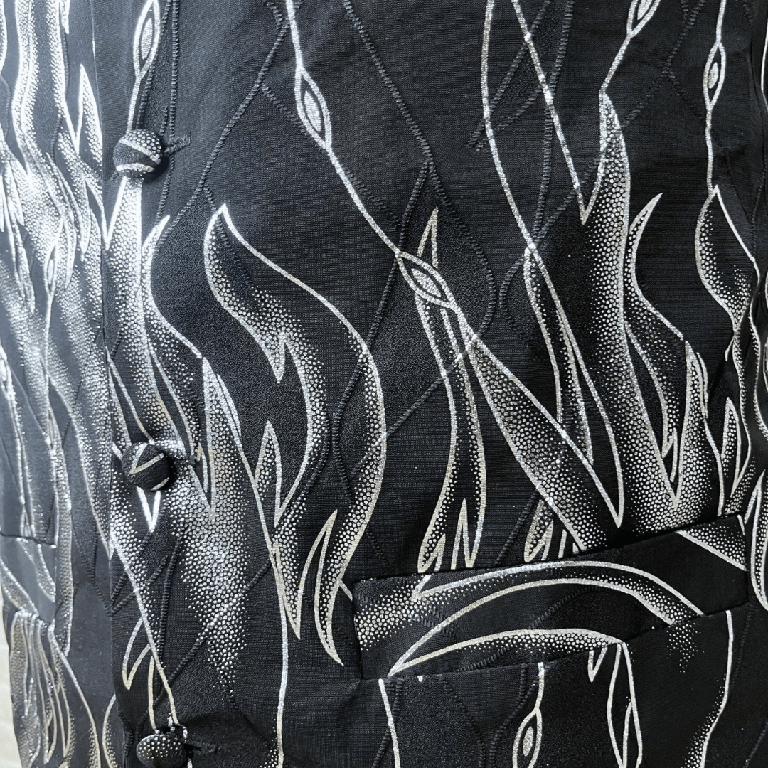 Flame Pattern Vest, Slip-on Necktie & Pocket Square Set Large - Funkify