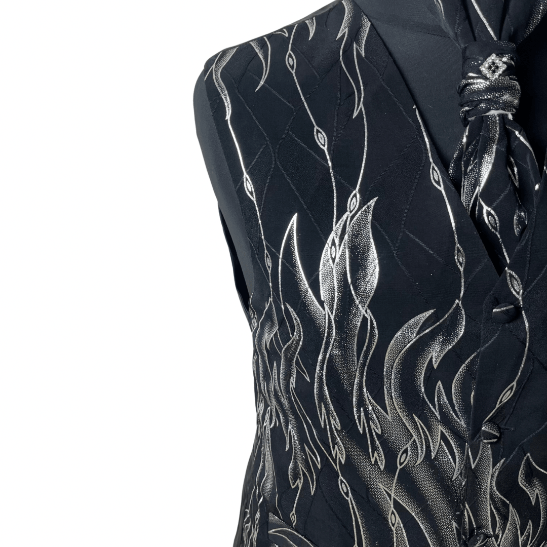 Flame Pattern Vest, Slip-on Necktie & Pocket Square Set Large - Funkify