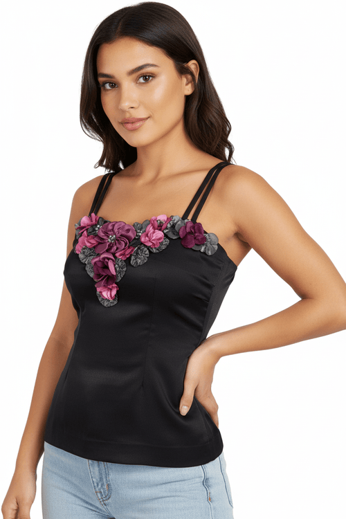 Floral appliqué handmade cami top, size small
