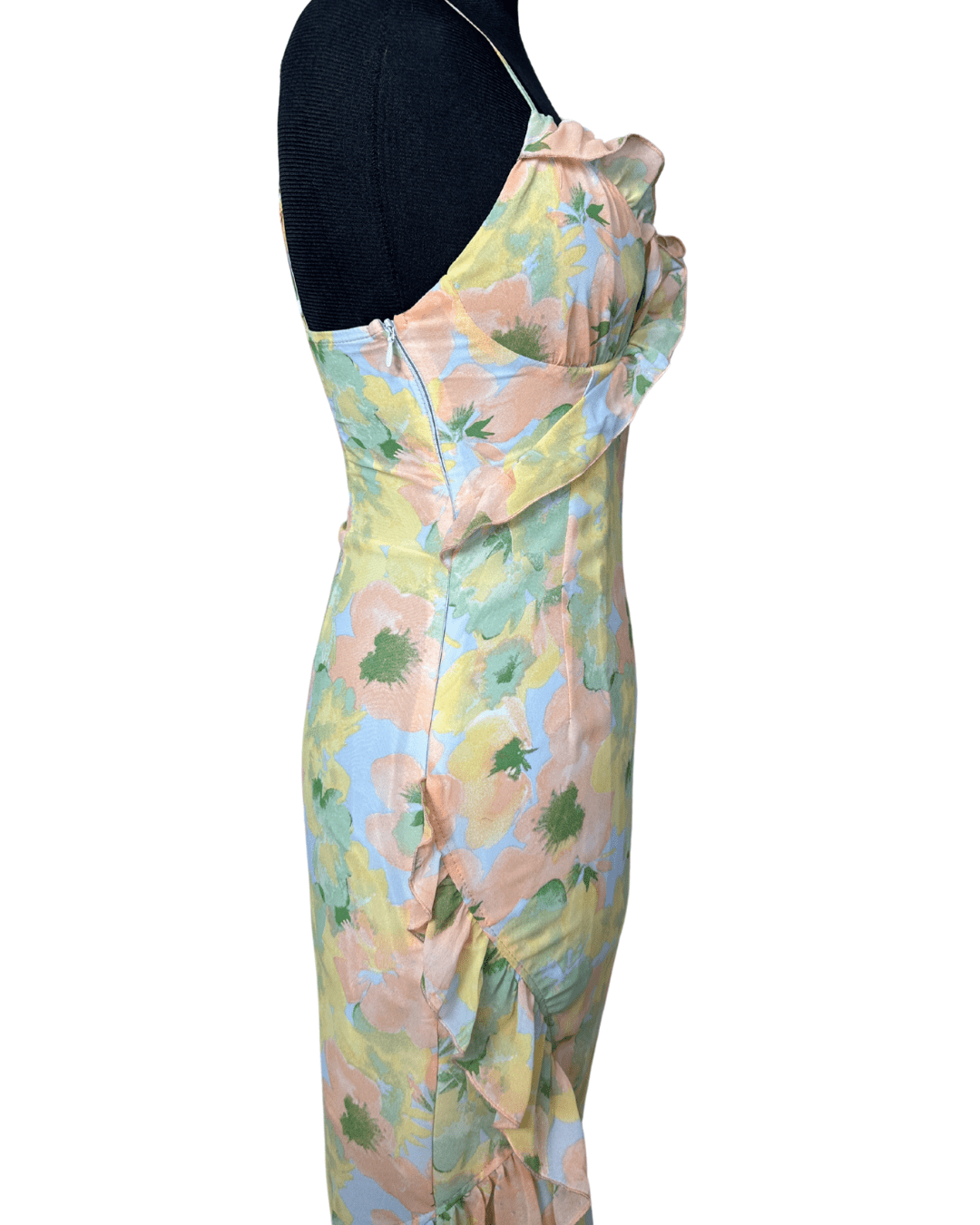 Floral Ruffle Asymmetrical Midi Dress – Pastel Slip Style - Funkify