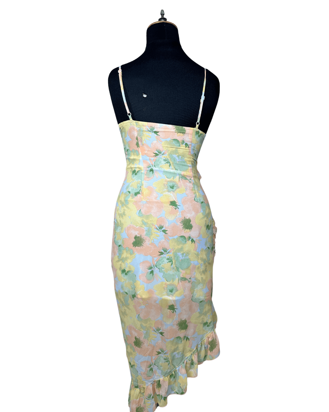 Floral Ruffle Asymmetrical Midi Dress – Pastel Slip Style - Funkify