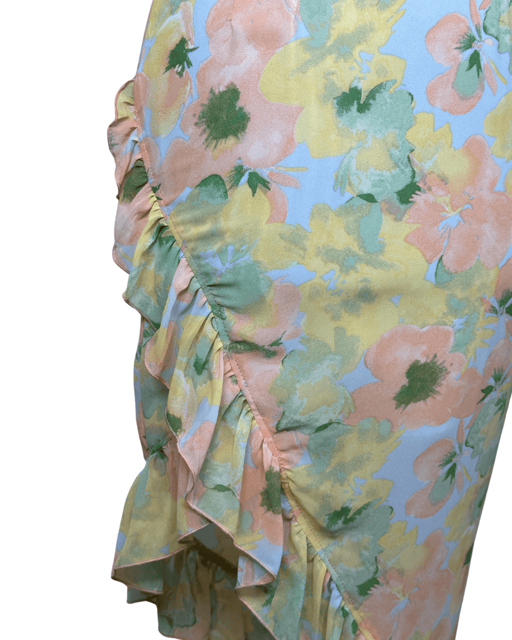 Floral Ruffle Asymmetrical Midi Dress – Pastel Slip Style - Funkify