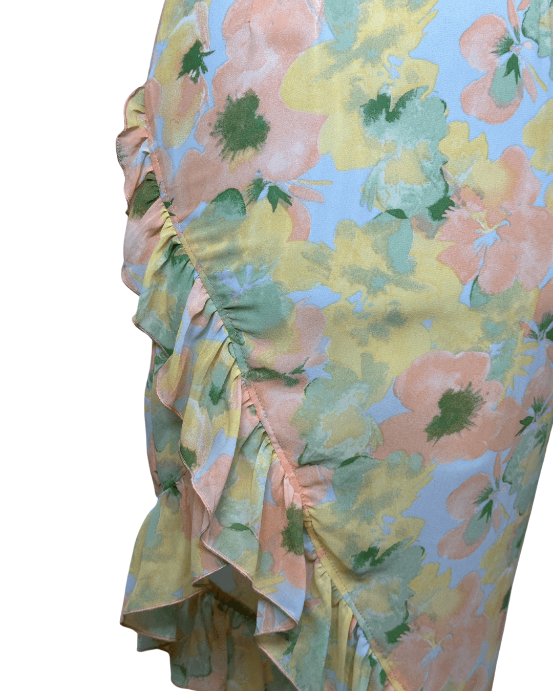 Floral Ruffle Asymmetrical Midi Dress – Pastel Slip Style - Funkify