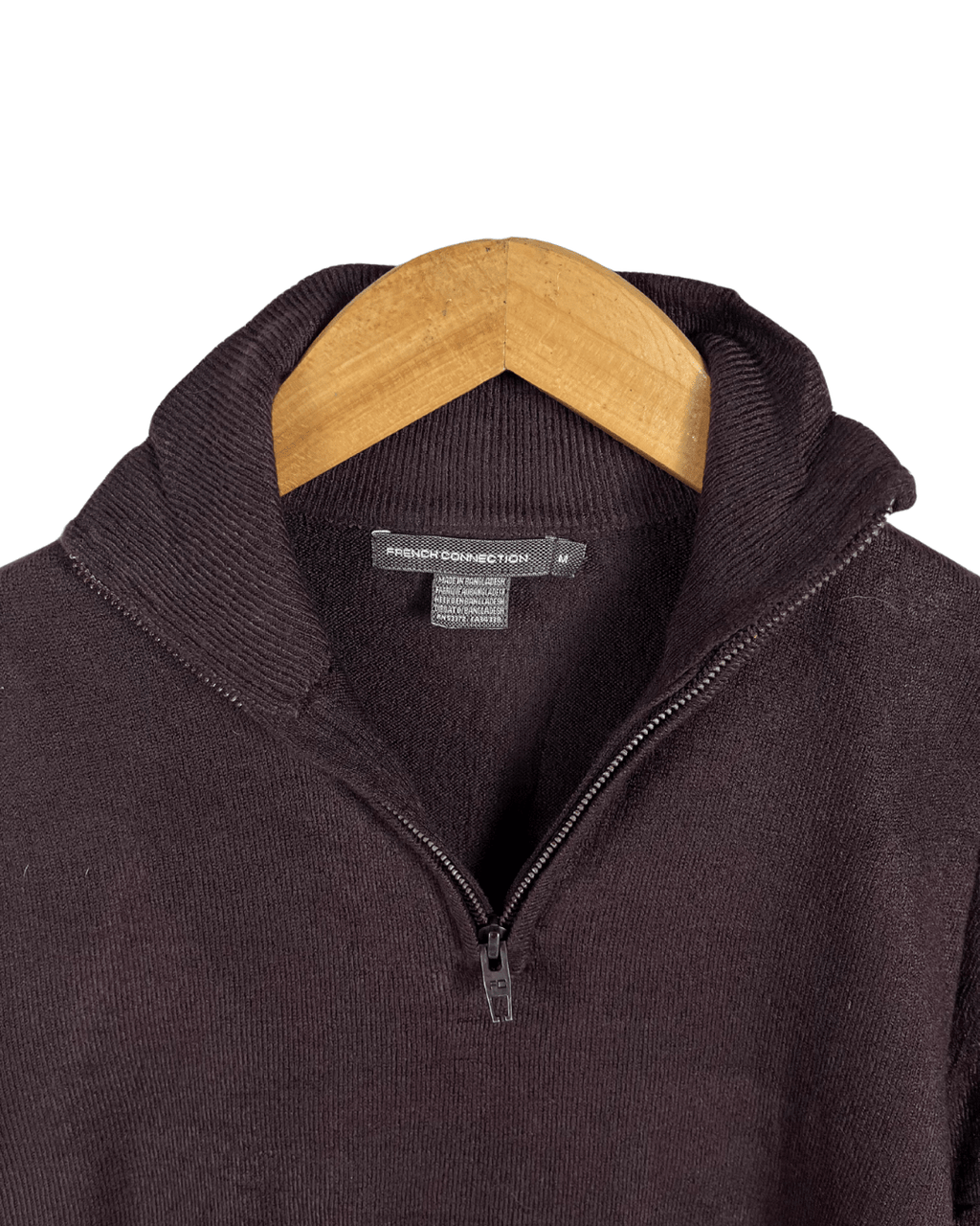 French Connection Quarter Zip Brown Sweater - Medium - Funkify