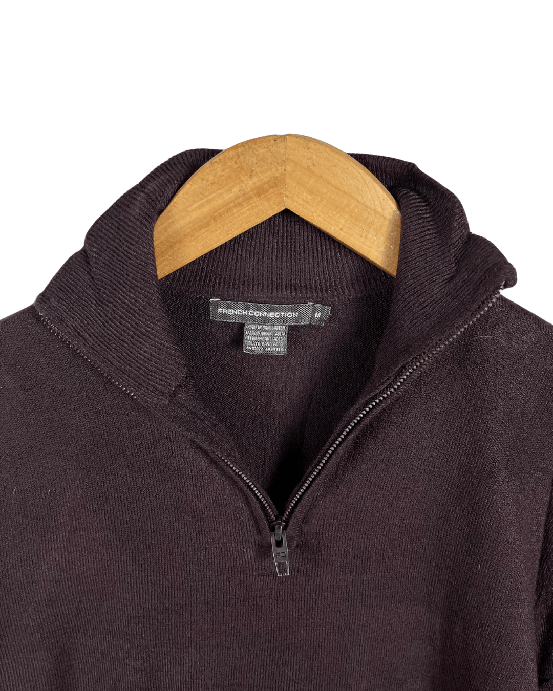 French Connection Quarter Zip Brown Sweater - Medium - Funkify