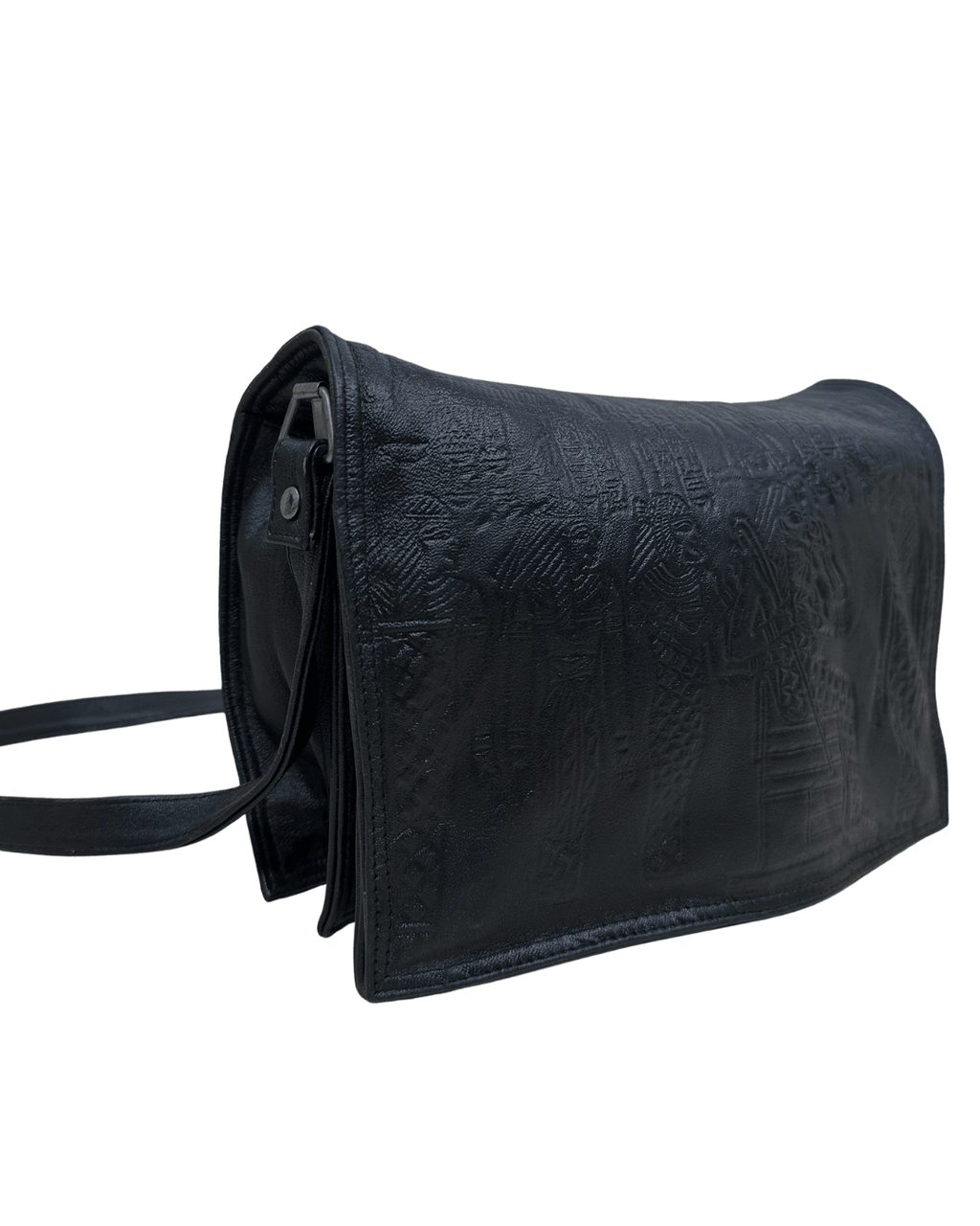 Genuine Leather Embossed Egyptian Motif Black Crossbody Bag - Funkify