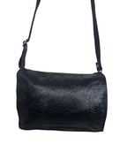Genuine Leather Embossed Egyptian Motif Black Crossbody Bag - Funkify