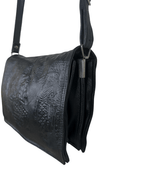 Genuine Leather Embossed Egyptian Motif Black Crossbody Bag - Funkify