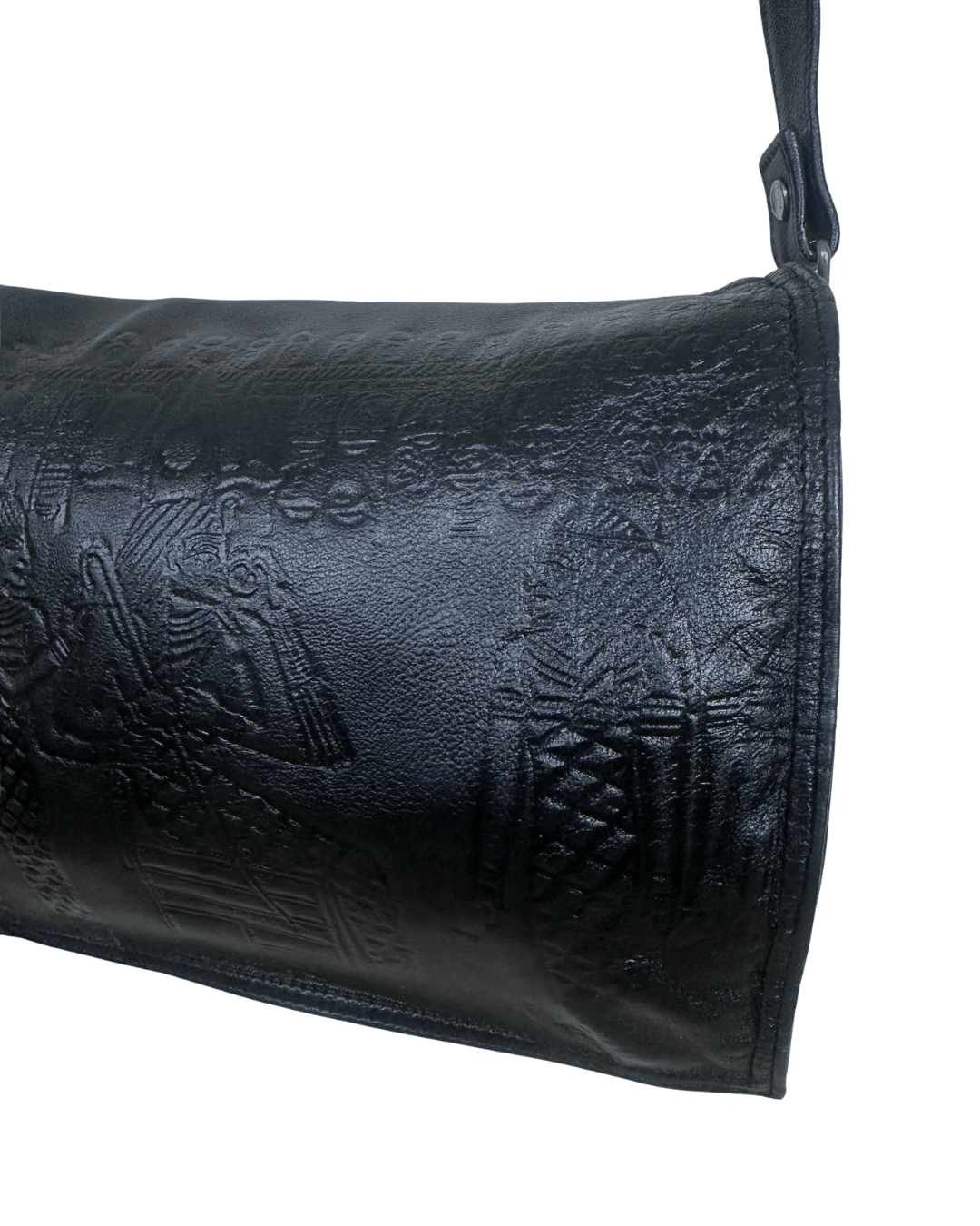 Genuine Leather Embossed Egyptian Motif Black Crossbody Bag - Funkify