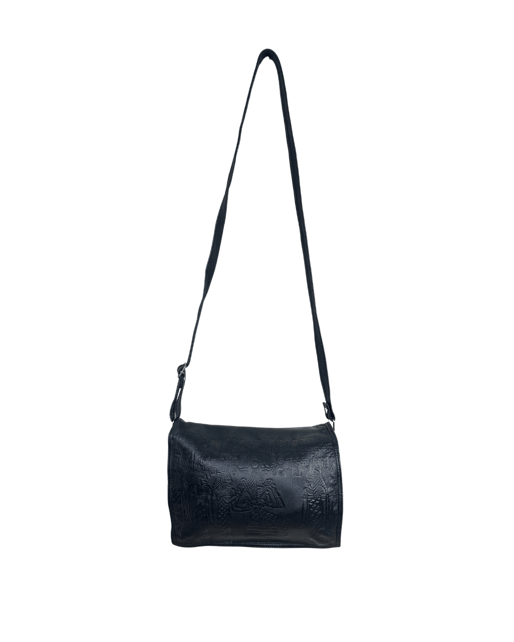 Genuine Leather Embossed Egyptian Motif Black Crossbody Bag - Funkify