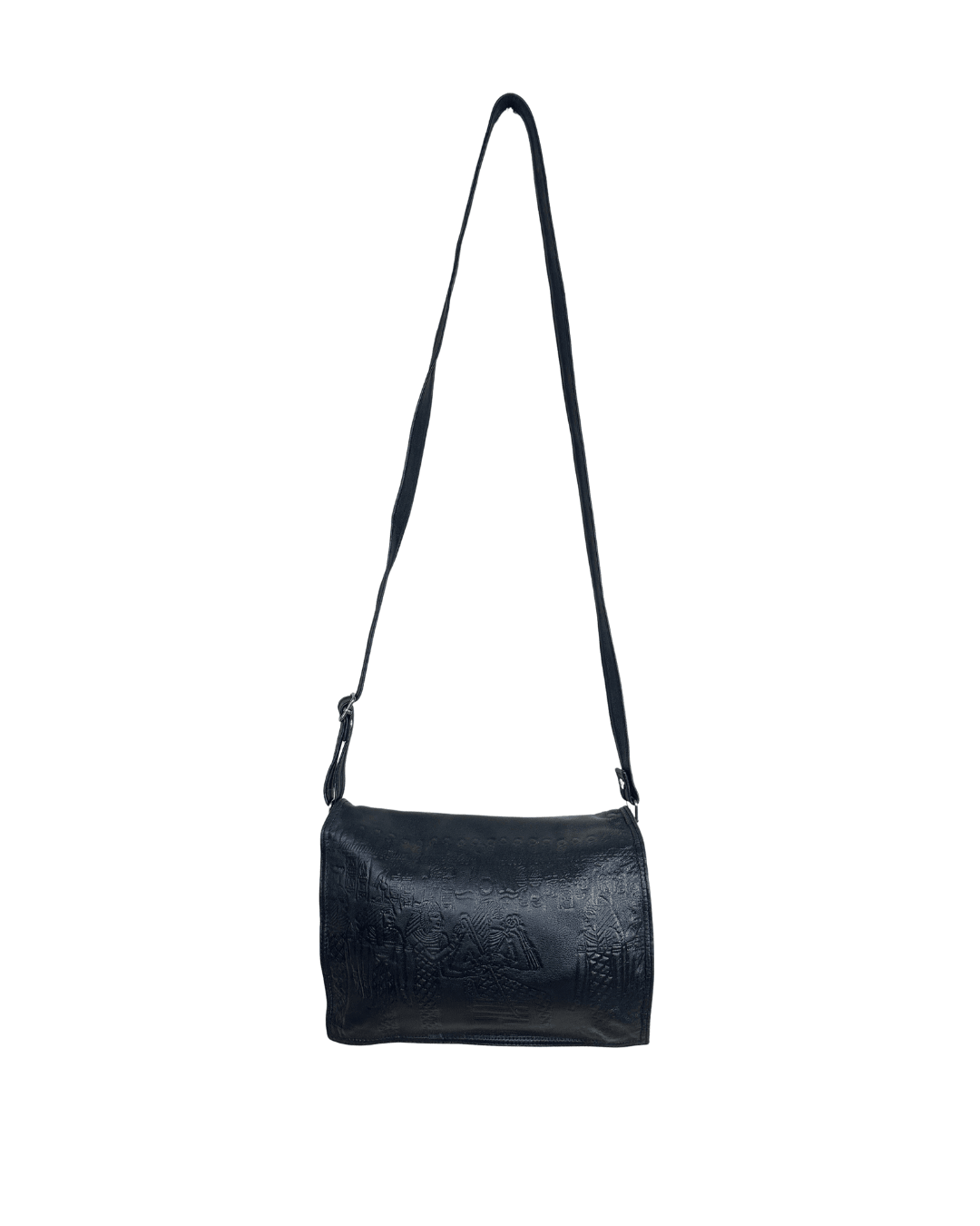 Genuine Leather Embossed Egyptian Motif Black Crossbody Bag - Funkify