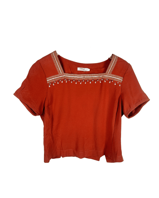 Gigli Square Neck Beaded Blouse - Small - Funkify