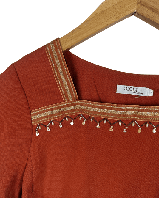 Gigli Square Neck Beaded Blouse - Small - Funkify