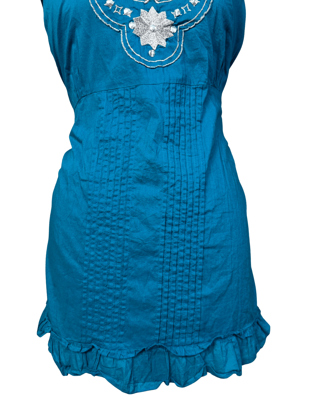Glamorosa Embroidered Top with Tie - Back & Ruffled Hem - Funkify