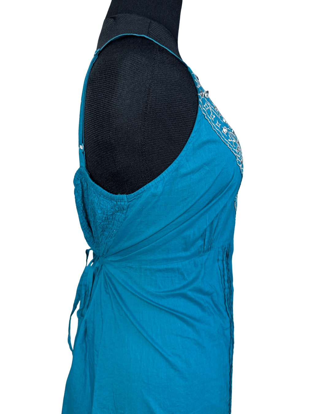 Glamorosa Embroidered Top with Tie - Back & Ruffled Hem - Funkify
