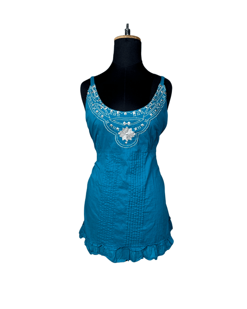 Glamorosa Embroidered Top with Tie - Back & Ruffled Hem - Funkify