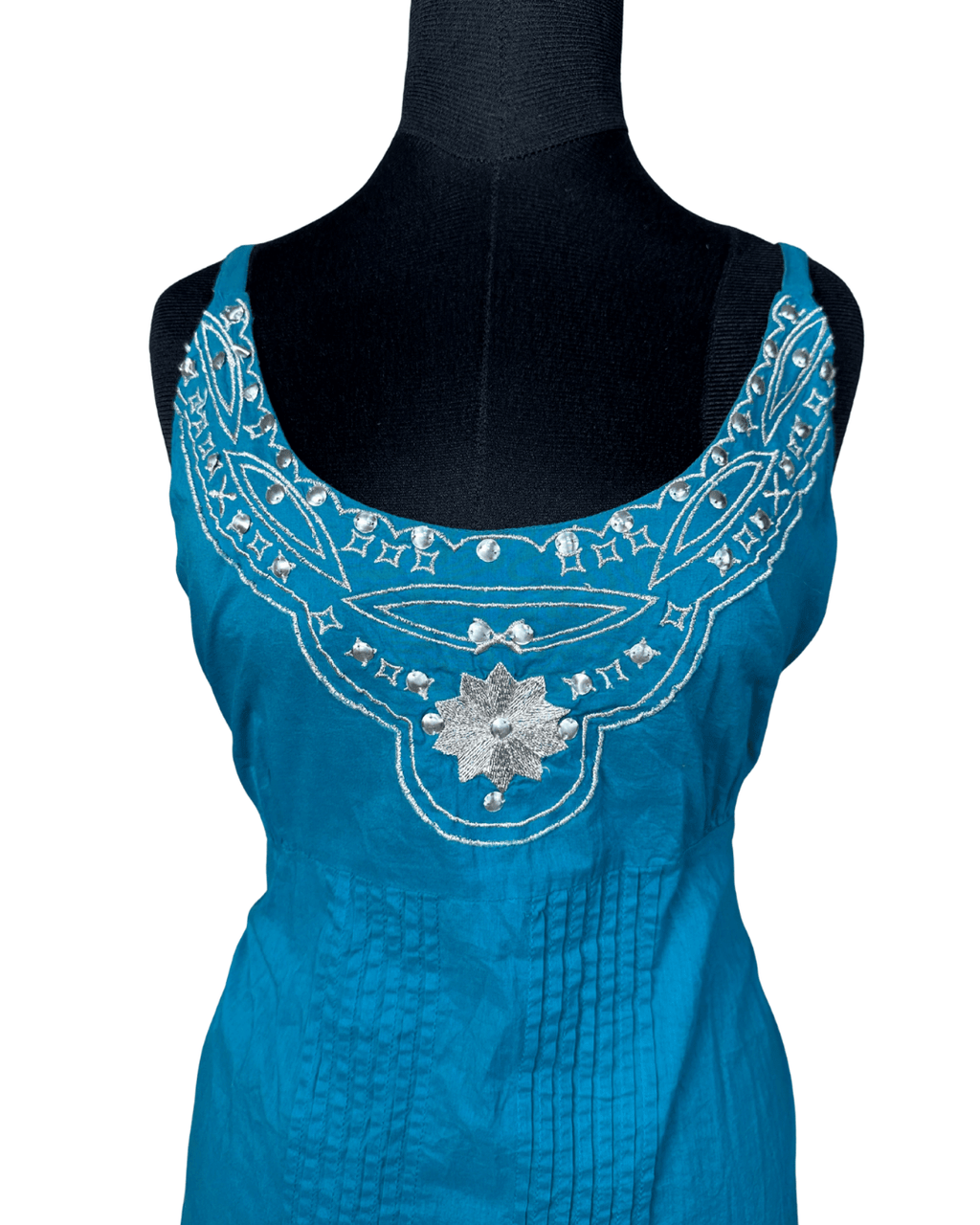 Glamorosa Embroidered Top with Tie - Back & Ruffled Hem - Funkify