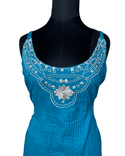Glamorosa Embroidered Top with Tie - Back & Ruffled Hem - Funkify