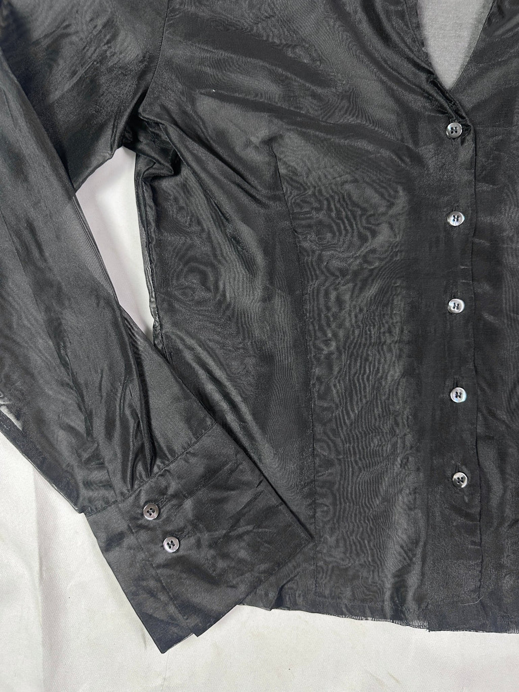 Glenfield Black Organza Sheer Fitted Shirt - Medium - Funkify