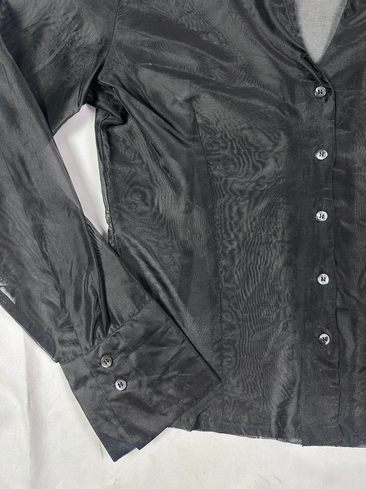 Glenfield Black Organza Sheer Fitted Shirt - Medium - Funkify