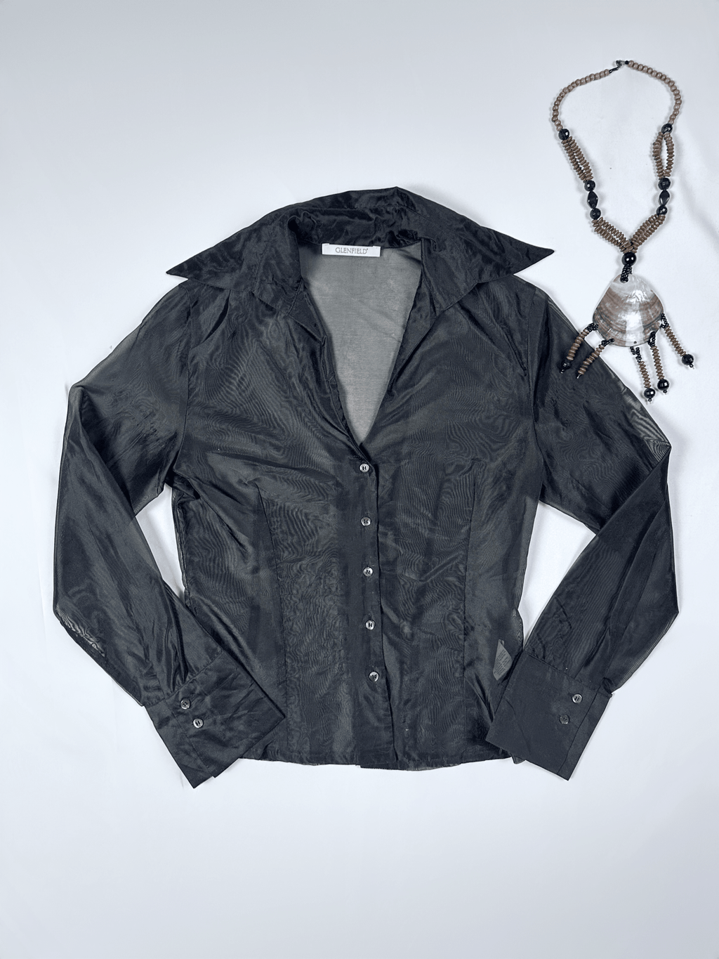 Glenfield Black Organza Sheer Fitted Shirt - Medium - Funkify