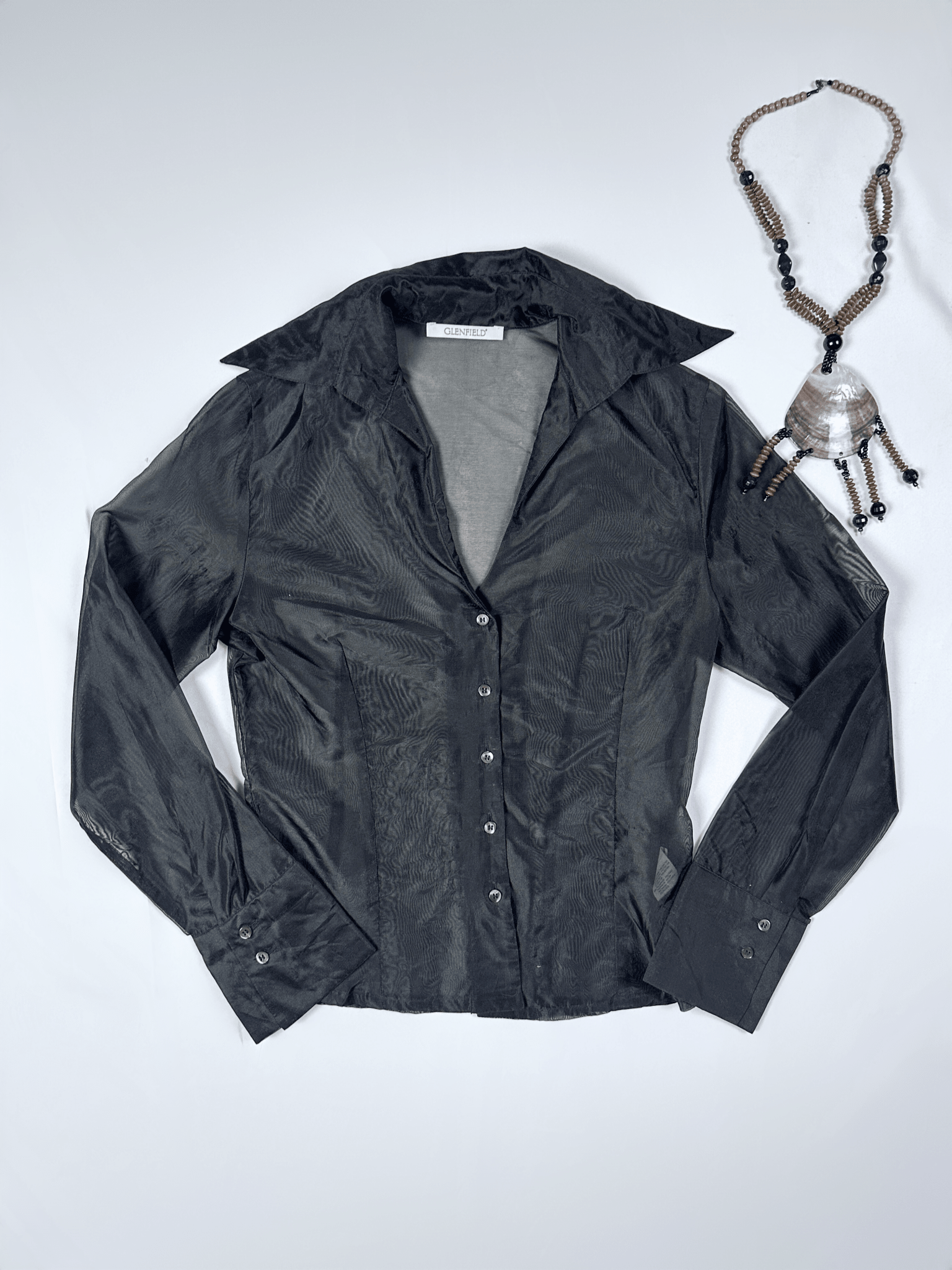 Glenfield Black Organza Sheer Fitted Shirt - Medium - Funkify