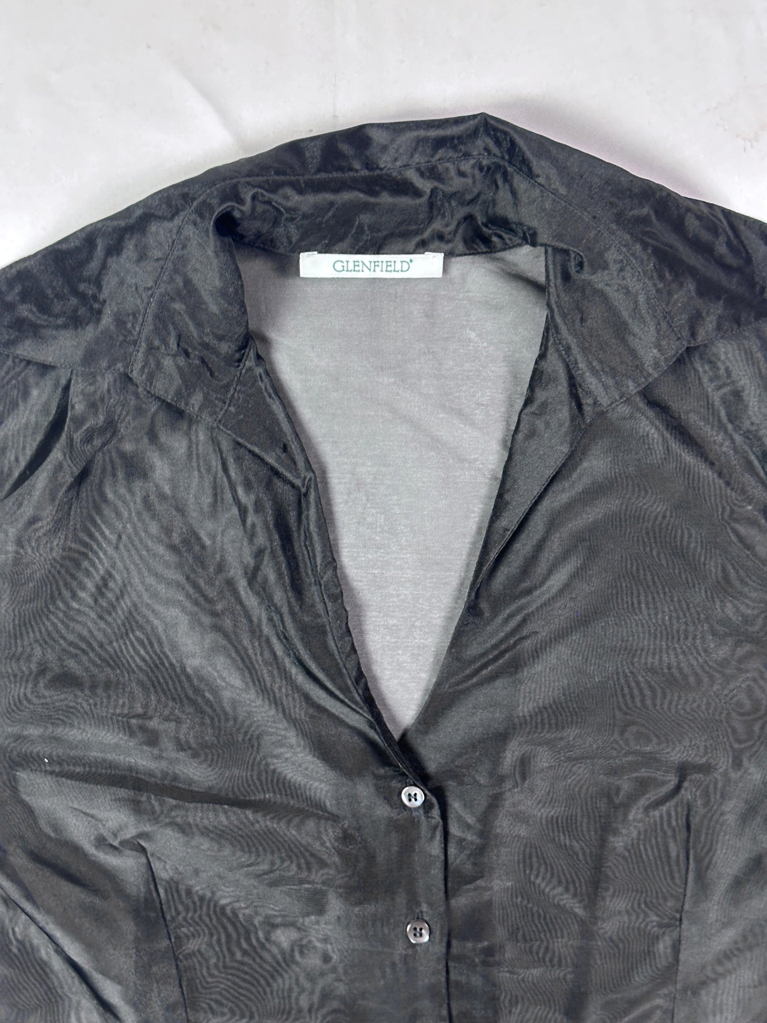 Glenfield Black Organza Sheer Fitted Shirt - Medium - Funkify