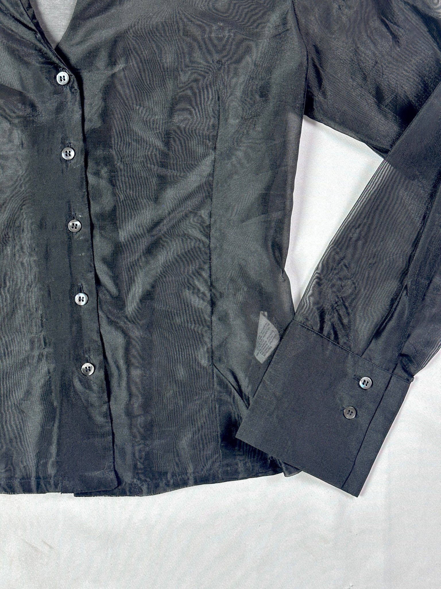 Glenfield Black Organza Sheer Fitted Shirt - Medium - Funkify