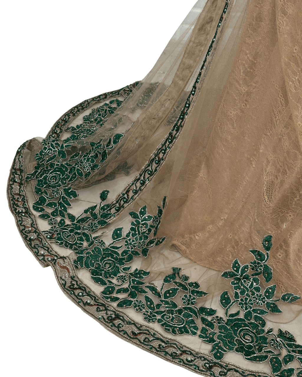 Gold Multi - Layer Lace Gown with Emerald Hand Embroidery - Funkify