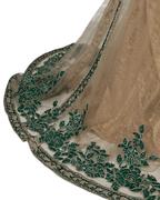 Gold Multi - Layer Lace Gown with Emerald Hand Embroidery - Funkify