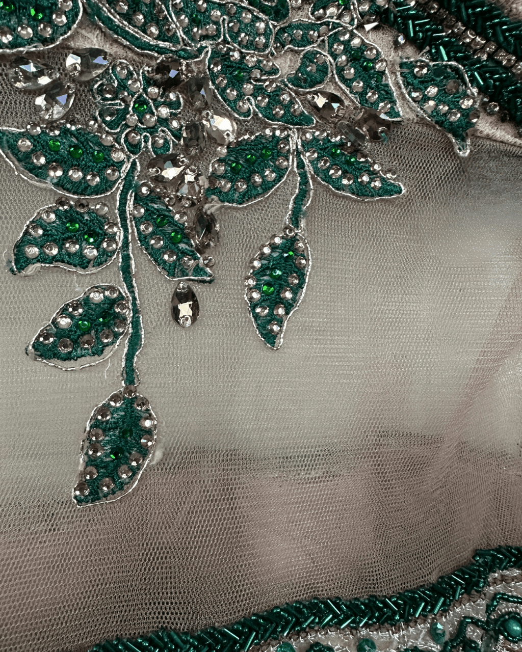 Gold Multi - Layer Lace Gown with Emerald Hand Embroidery - Funkify