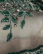 Gold Multi - Layer Lace Gown with Emerald Hand Embroidery - Funkify