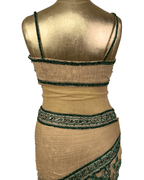 Gold Multi - Layer Lace Gown with Emerald Hand Embroidery - Funkify