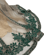 Gold Multi - Layer Lace Gown with Emerald Hand Embroidery - Funkify
