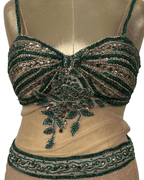 Gold Multi - Layer Lace Gown with Emerald Hand Embroidery - Funkify