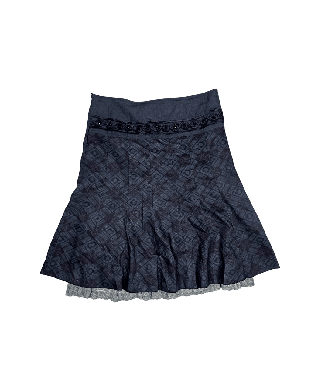Gothic - Inspired Beaded Midi Skirt with Lace Detail - EU 48 - Funkify