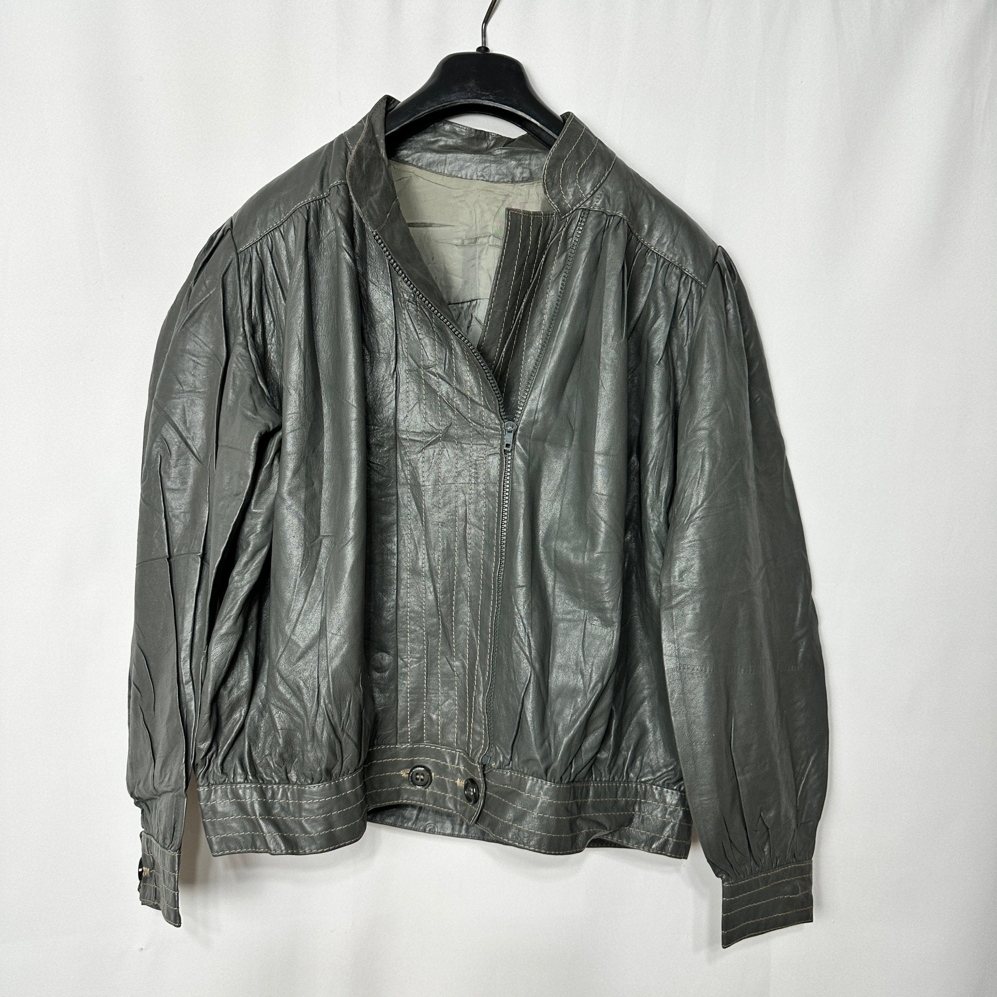 Gray Leather Jacket Women Medium / Large - Funkify