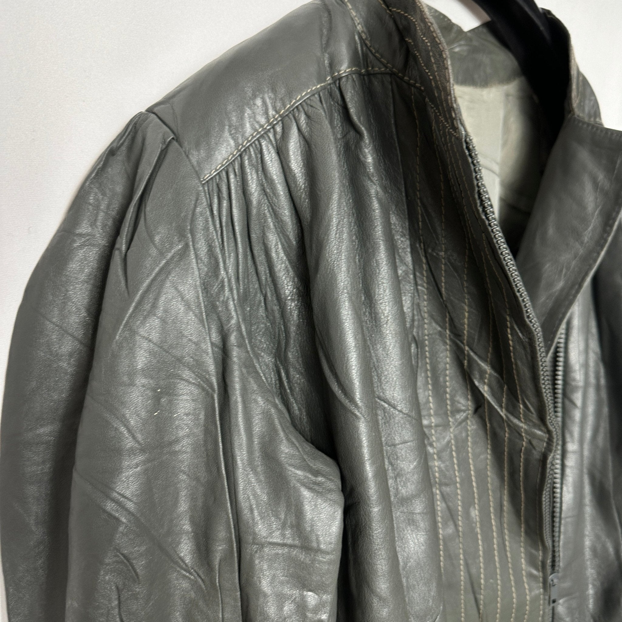 Gray Leather Jacket Women Medium / Large - Funkify