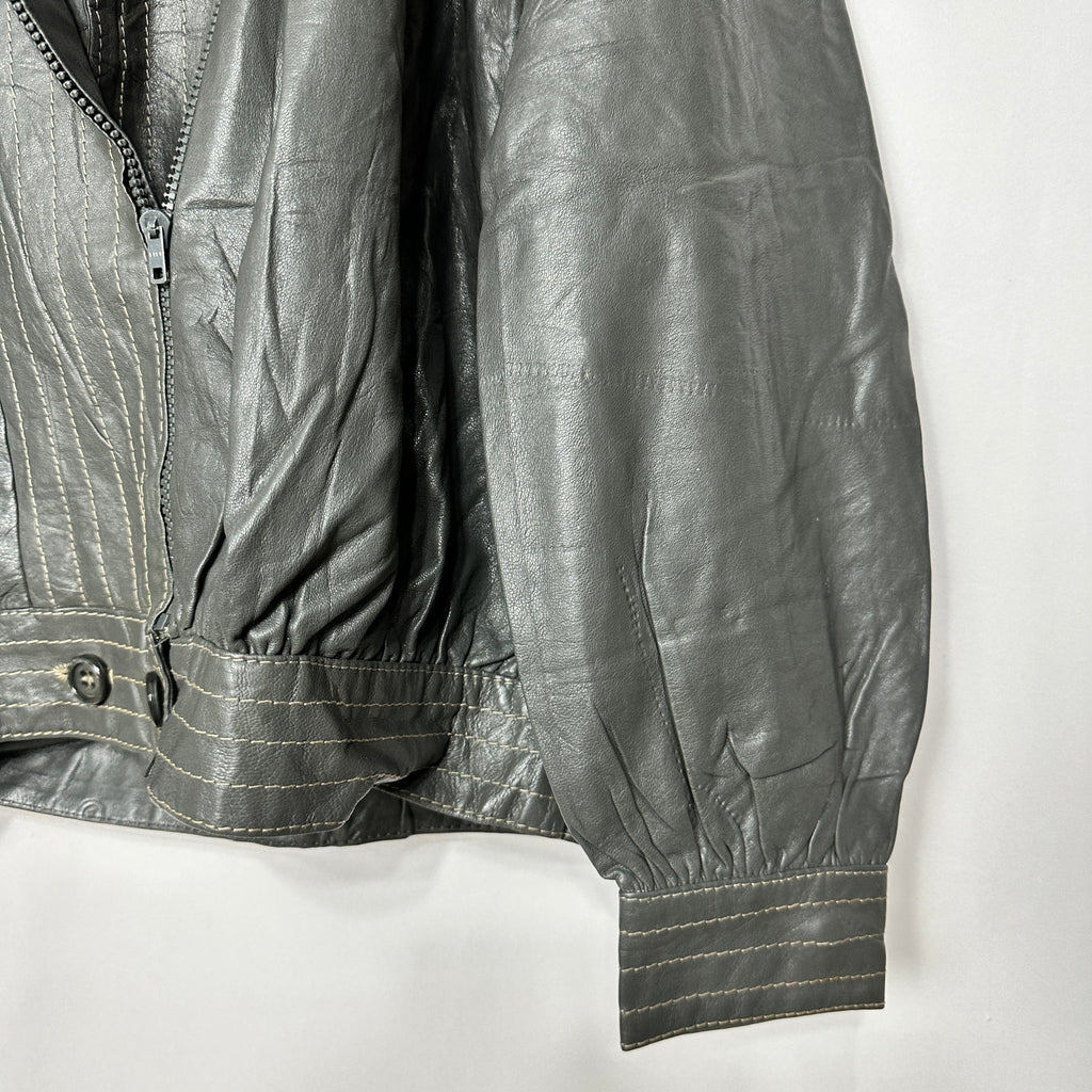 Gray Leather Jacket Women Medium / Large - Funkify