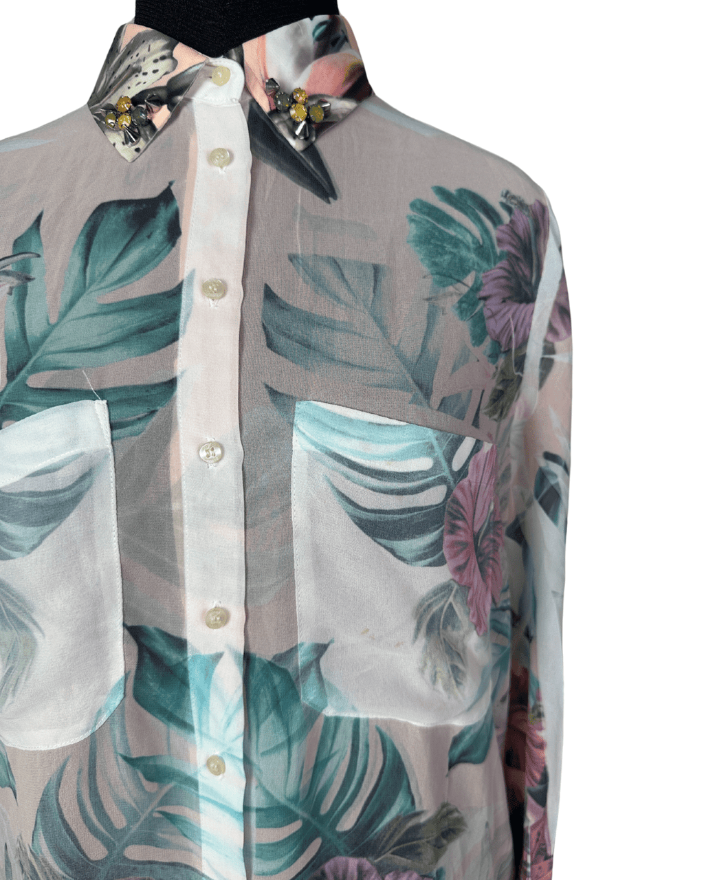 Guess Long Sleeve Women's Shirt with Embellished Collar - Funkify