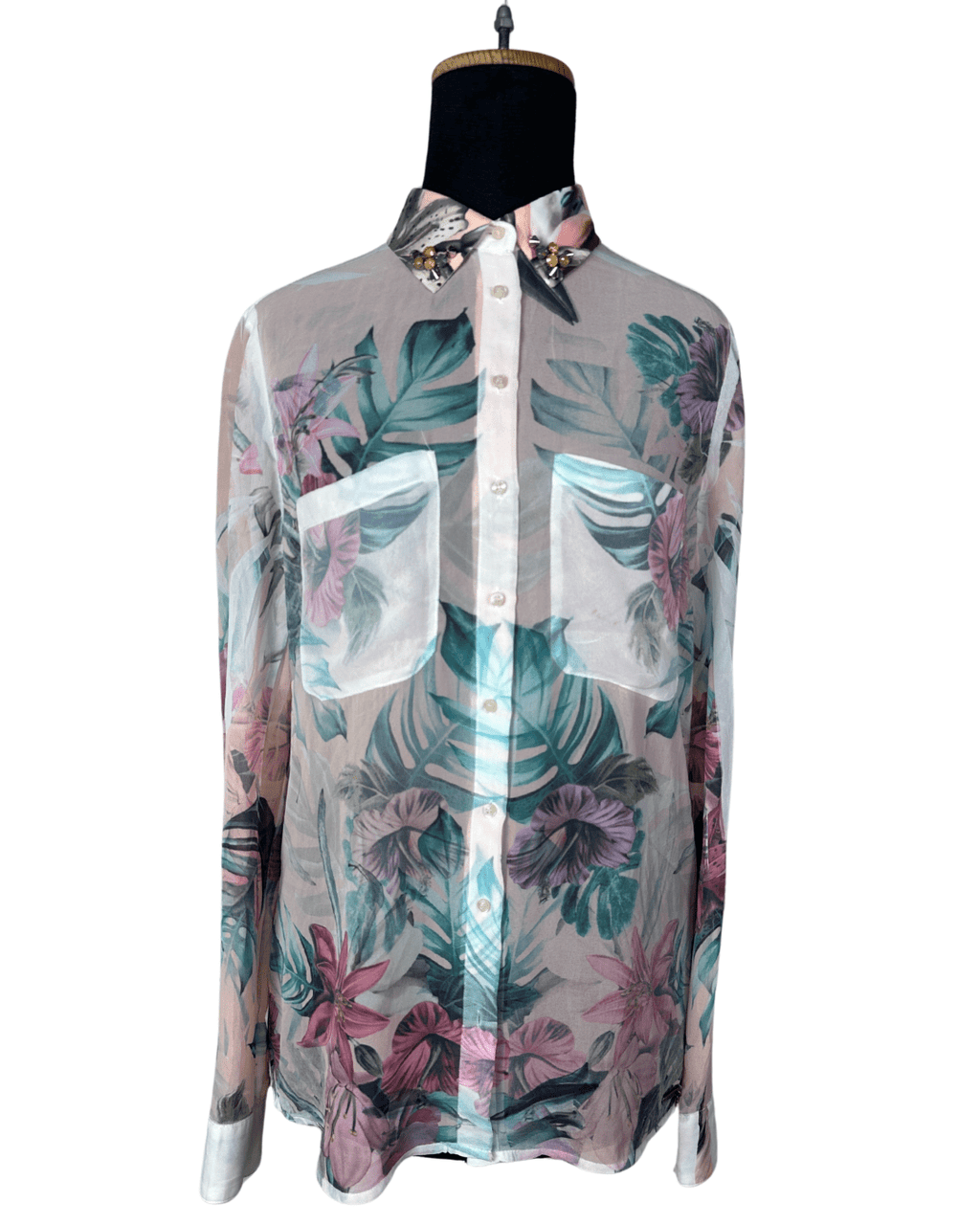 Guess Long Sleeve Women's Shirt with Embellished Collar - Funkify