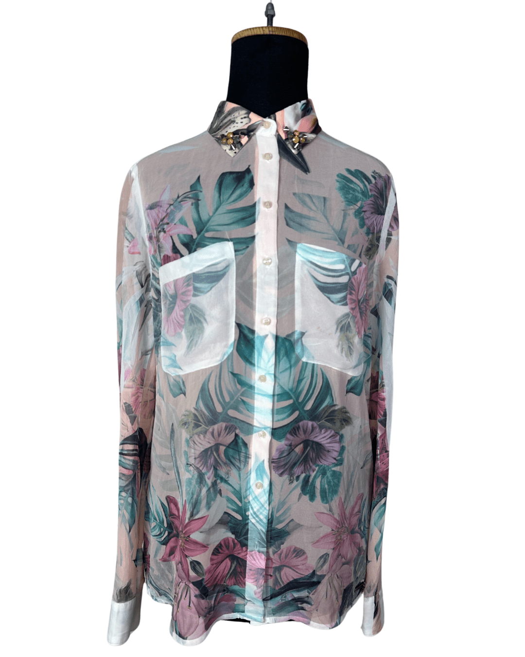 Guess Long Sleeve Women's Shirt with Embellished Collar - Funkify