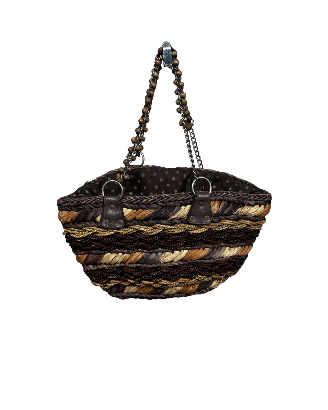 Handcrafted Woven Straw Tote Bag with Chain Handles - Funkify