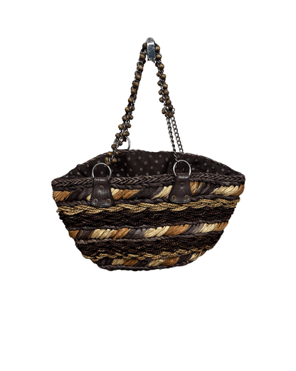 Handcrafted Woven Straw Tote Bag with Chain Handles - Funkify