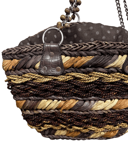 Handcrafted Woven Straw Tote Bag with Chain Handles - Funkify